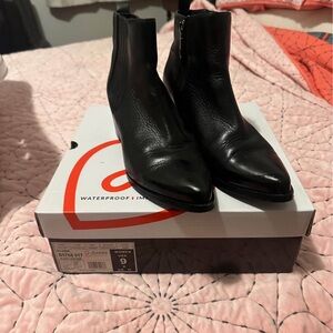 Waterproof Black Leather Ankle Boots